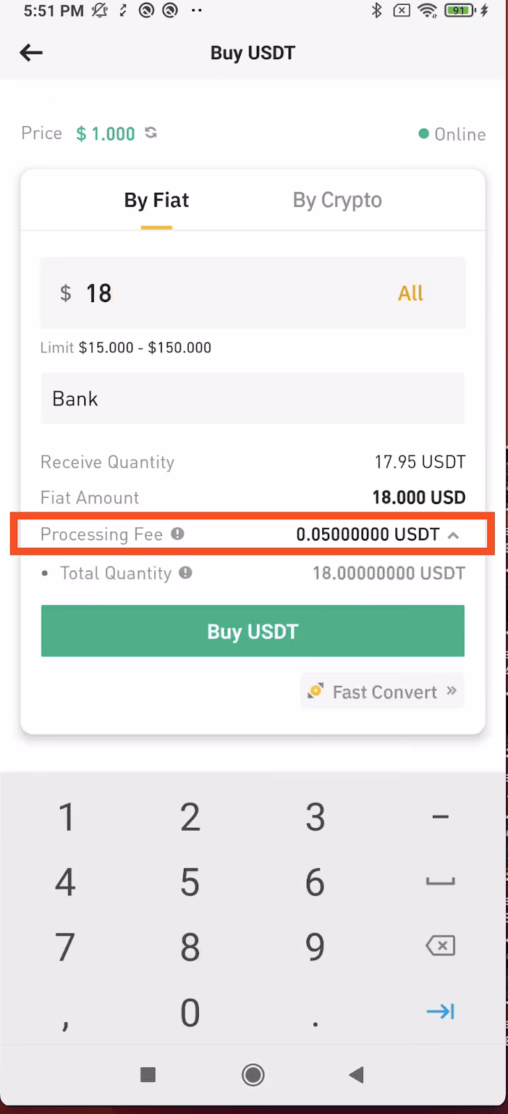 How much does Binance charge for USDT transfers?
