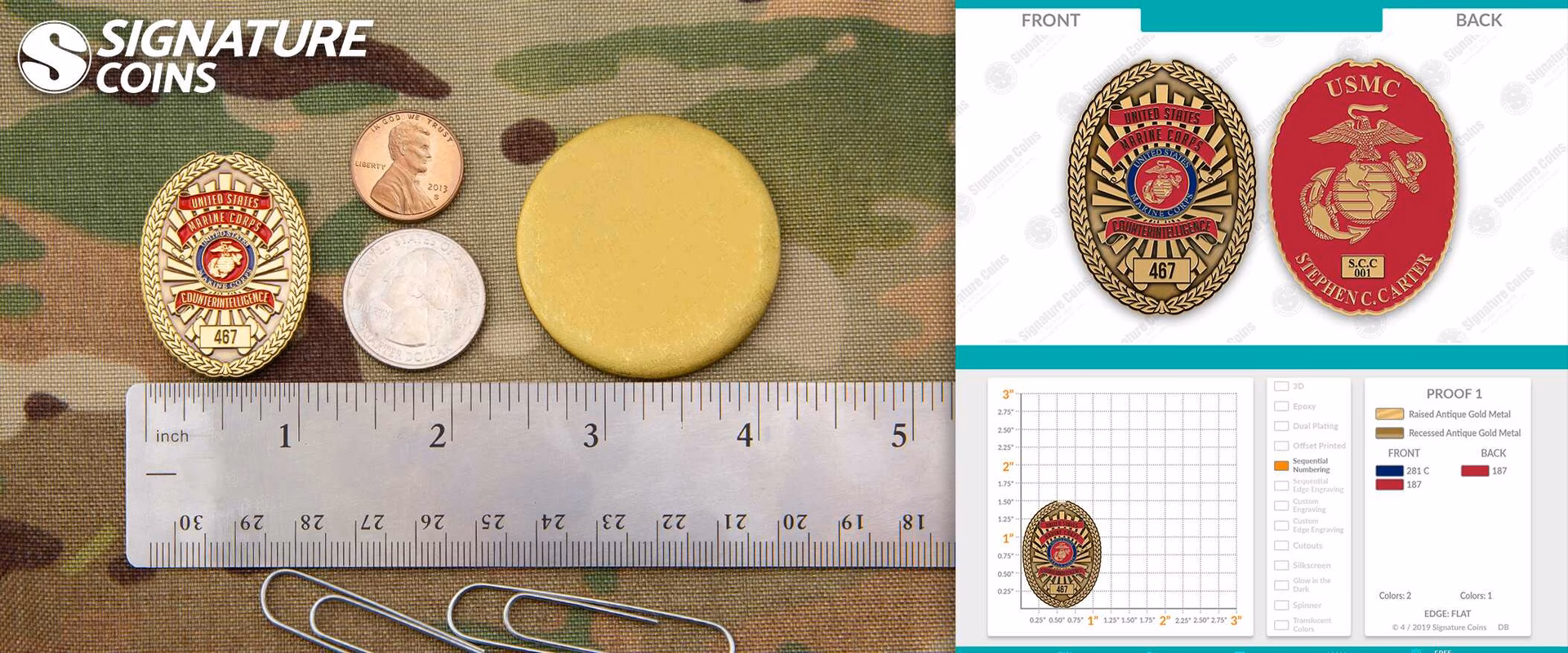 What is the typical size of a challenge coin?