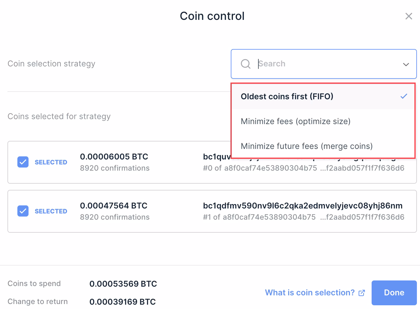 What is the coin control feature ledger?