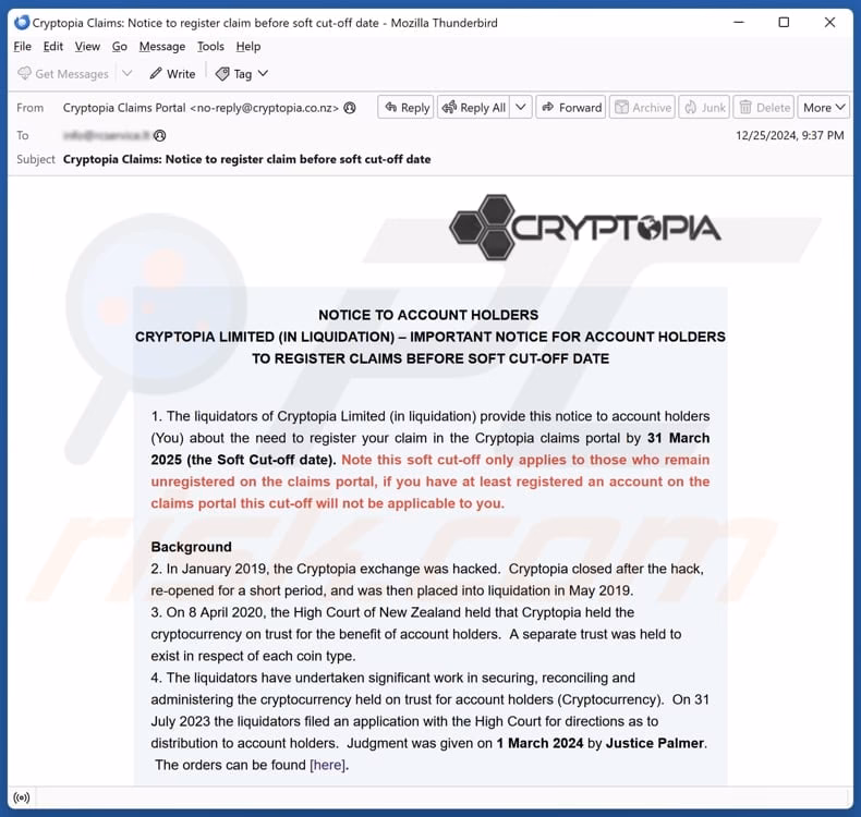 How much does Cryptopia payout claims?
